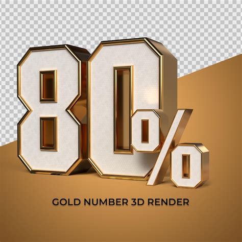 Premium Psd 3d Render Number 80 Percentage Sale Progress Gold