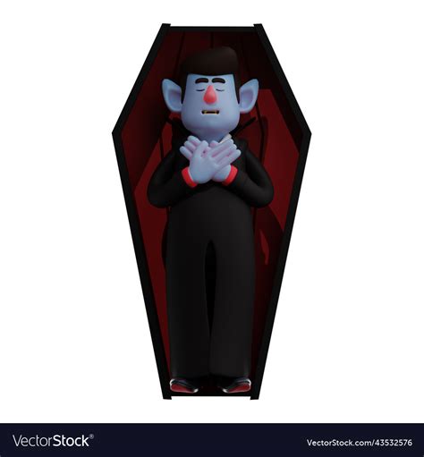 3d dracula vampire cartoon sleeping on a coffin Vector Image