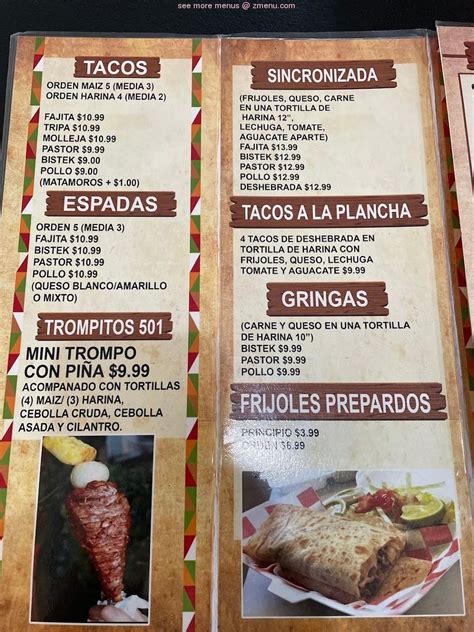 Online Menu Of Taqueria 501 Restaurant Mcallen Texas 78504 Zmenu