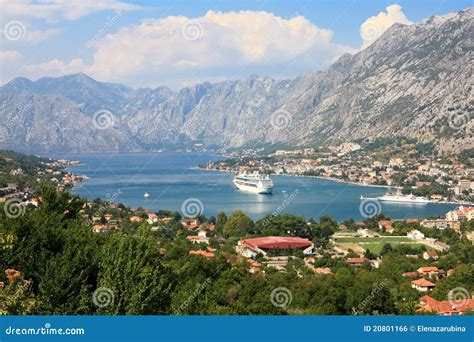 Kotor Bay and a Cruise Ship Stock Photo - Image of fjord, aegean: 20801166