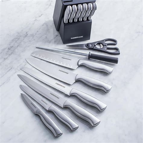 Farberware 15pc Stainless Stamped Wood Knife Set Charcoal Kitchen Stuff Plus