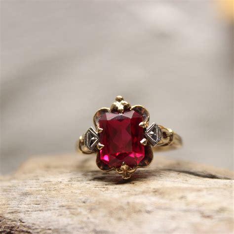 1930's Vintage Solid Gold Ruby Ring 10K Gold Ruby Deco Ring 3.6 Grams ...