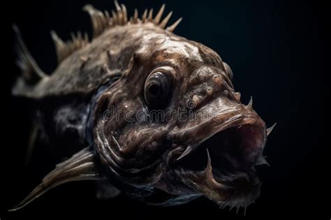 Deep Sea Fish Humpback Anglerfish Close Up Terrifying Fish With Wide