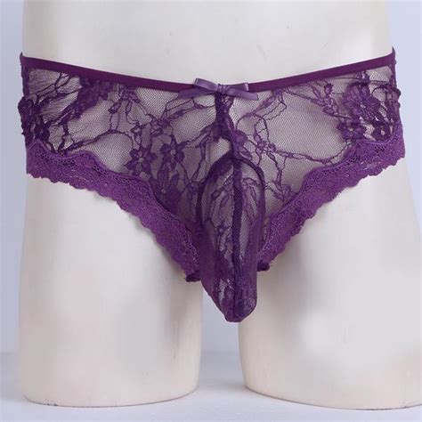 Buy Men Lingerie Lace See Through Open Butt Bikini Briefs Underwear At