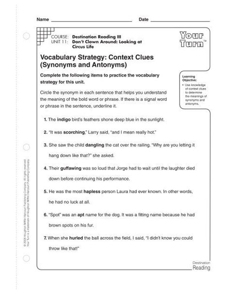 Worksheet Synonyms And Antonyms As Context Clues Use Context Clues