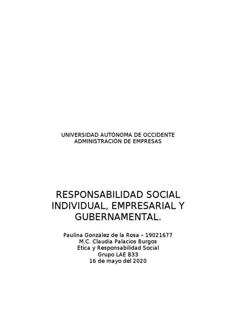 Responsabilidad Social Empresarial Individual Y Gubernamental Pdf