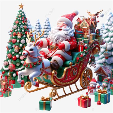 Santa Claus Sleigh Christmas Tree Ts Christmas Three Dimensional