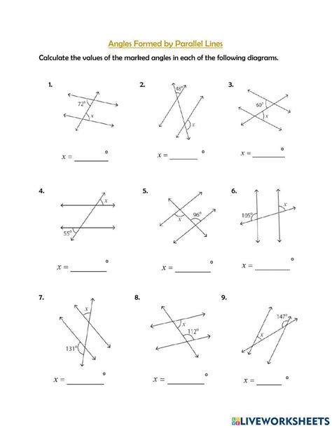 Parallel Lines Transversals Worksheets