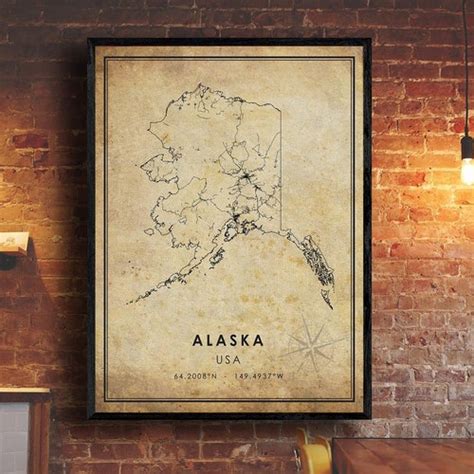 Alaska Vintage Map Print Alaska Map USA Map Art Alaska - Etsy