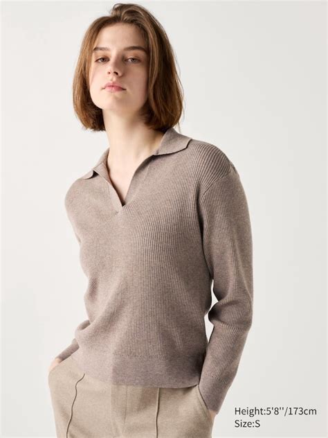 Washable Knit Ribbed Polo Sweater Uniqlo Us