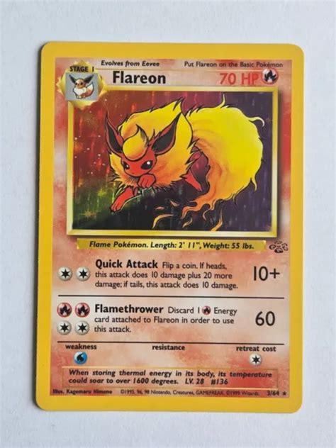 FLAREON 3 64 DSCHUNGEL Set seltene Holo Pokémon Karte WOTC 1999 fast