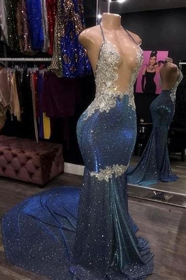 Bmbridal Spaghetti Straps Mermaid Prom Dress Sleeveless Royal Blue