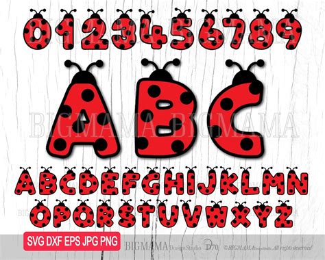 Ladybug Alphabet Svg Dxf Letters Font Numbers Birthday Cut File Bundle