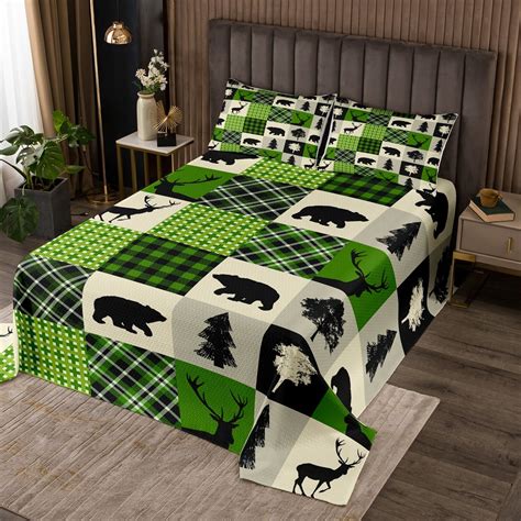 Farmhouse Cabin Bedspread Setrustic Bear Deer Coverlet Set Woodland