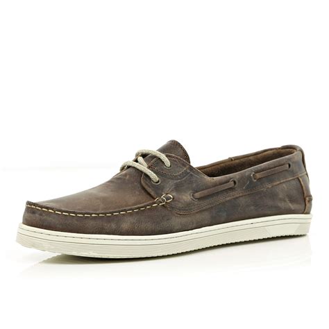 River Island Brown Distressed Boat Shoes in Brown for Men | Lyst