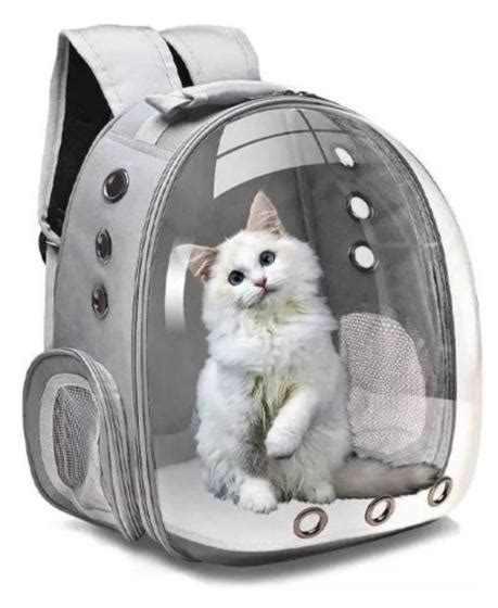 Mochila Cinza Pet Transporte Visao Panoramica Gatos Cachorros 180 Graus