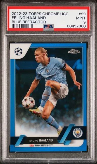 Erling Haaland Topps Chrome R Fracteur Bleu Uefa Psa Man