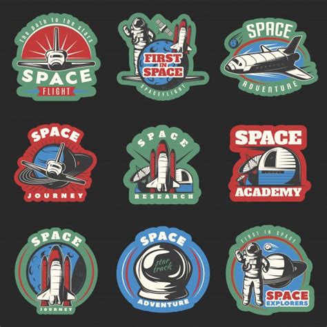 Free Vector Space Flights And Research Colored Emblems With Cosmic