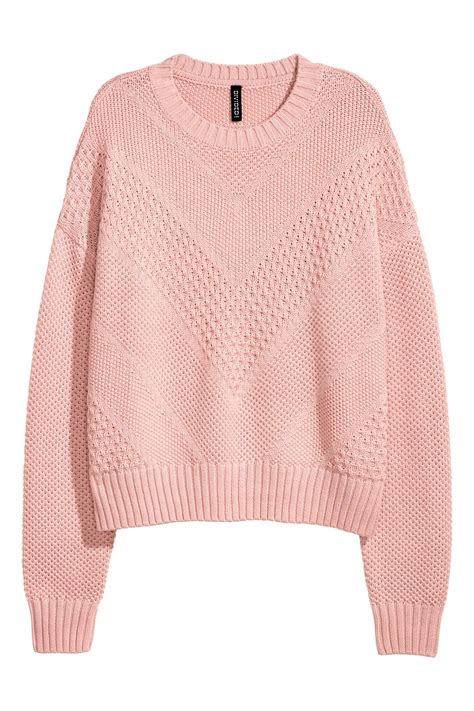 Textured Knit Sweater Light Pink WOMEN H M US Textured Knit