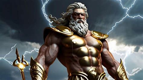 Powerful Zeus Artwork Mythological Greek God Illustration Premium Ai