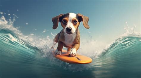 Premium Photo | Funny dog surfing illustration created with generative AI