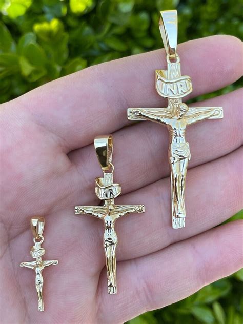 14k Gold Plated Solid 925 Silver Cross Jesus Piece Crucifix Pendant