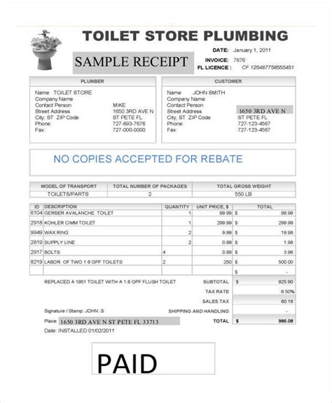 Free Plumbing Invoices In Ms Word Pdf