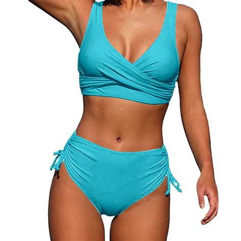 PEASKJP Womens Swimsuits Womens Two Piece Swimsuits Wrap Front Bikini