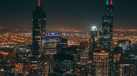 night city, window, rain, skyscrapers, aerial view, 4k HD Wallpaper