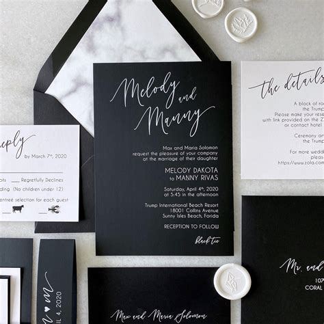 Melody White Ink On Black Wedding Invitation Modern Wedding Invite