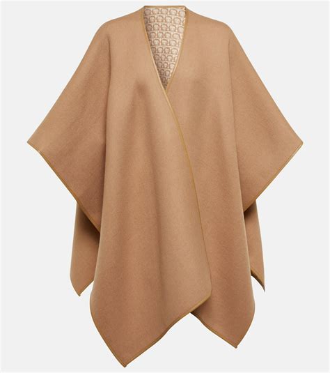 Ferragamo Leather Trimmed Wool Poncho Salvatore Ferragamo