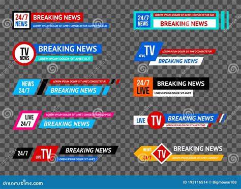 Breaking News Template Title Set For Screen Tv Channel Vector Stock