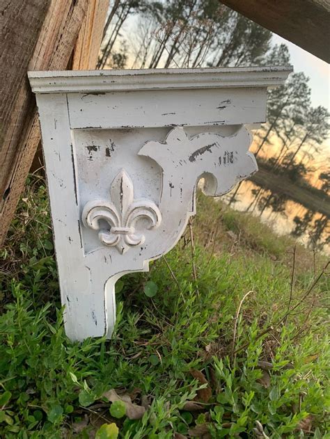 Pair2 French Country Distressed Corbels Fleur De Lis Corbel Pair Shelf