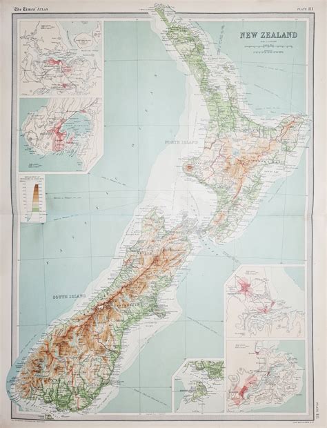 Antique Map New Zealand - Times Atlas 1920 - coloured