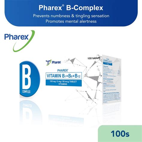 Pharex B Complex Vitamin B1b6b12 100mg5mg50mcg 100 Tablets Nerve