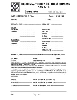 Fillable Online Entry Bformb Permit No Msa Rallyworldnet Fax