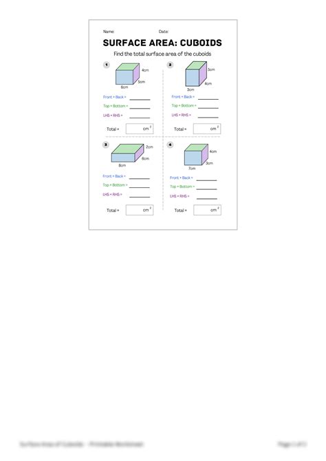 SOLUTION Surface Area Of Cuboids Printable Worksheet 20230905 125746