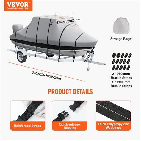 VEVOR T Top Boat Cover, Waterproof Trailerable T Top Boat Cover, 600D ...