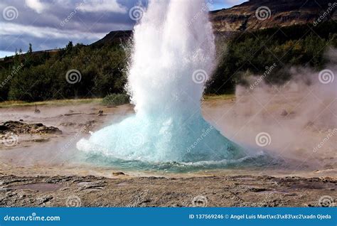 The Geysir Strokkur In Iceland Stock Photo Image Of Mountain