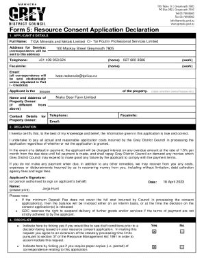 Fillable Online Form 5 Resource Consent Application Declaration Fax