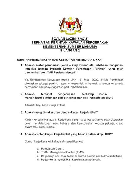 Pdf Soalan Lazim Faqs Berkaitan Perintah Kawalan