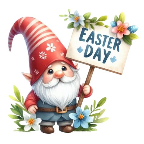 Premium Vector Cute Gnome Holding An Easter Day Sign Clipart Watercolors