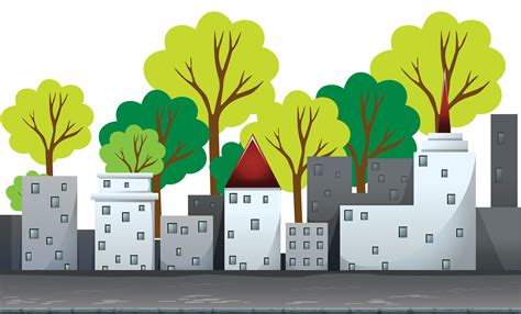 Buildings And Trees On The Road 669140 Vector Art At Vecteezy