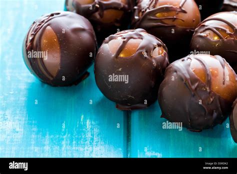 Gourmet dark milk chocolate truffles hand made by chocolatier Stock ...
