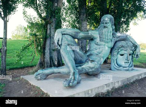 Statue of Leonardo da Vinci on the bank of the river Loire at town of ...