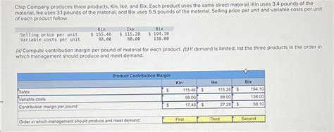 Chip Company Produces Three Products Kin Ike And Chegg