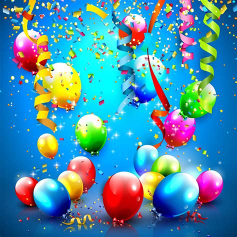 Confetti and colorful balloons birthday background vector 04 - Vector Background, Vector ...