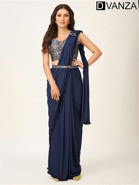 Fancy Ready To Wear Saree With Belt And Flower Brooch DVZ0003533