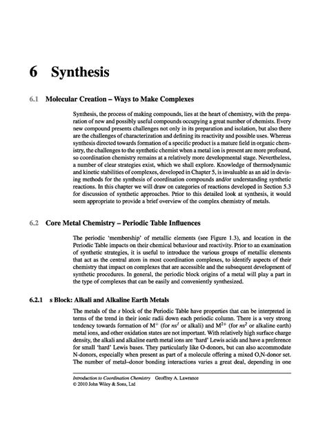 Synthesis - Inorganic Chemistry - Studocu