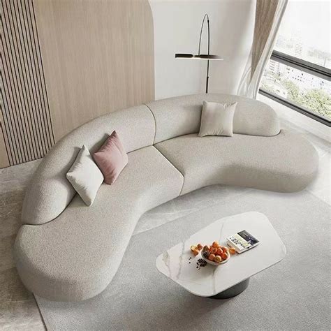 Modern Wood Frame Beige Curved Sectional Sofa in 2 Piece Set Sectionals